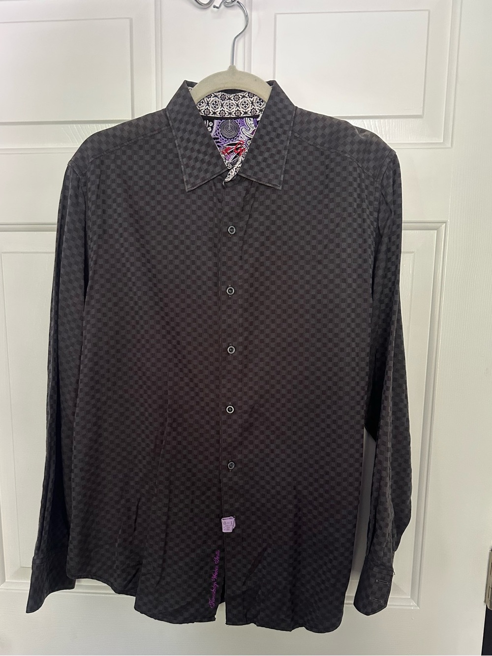 Robert Graham Black Dress Shirt with inlaid checkered pattern